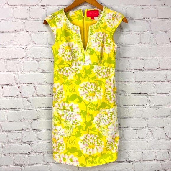 Lilly Pulitzer Dresses & Skirts - Lily Pulitzer yellow pink mini dress lined vintage tropical mini resort size 0